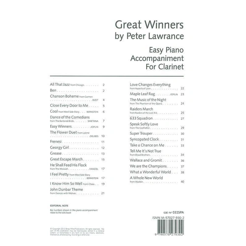 Great Winners for Clarinet Piano Accompaniment by Peter Lawrance
