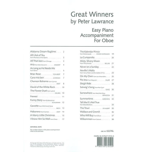 Great Winners for Oboe with Piano Accompaniment by Peter Lawrance