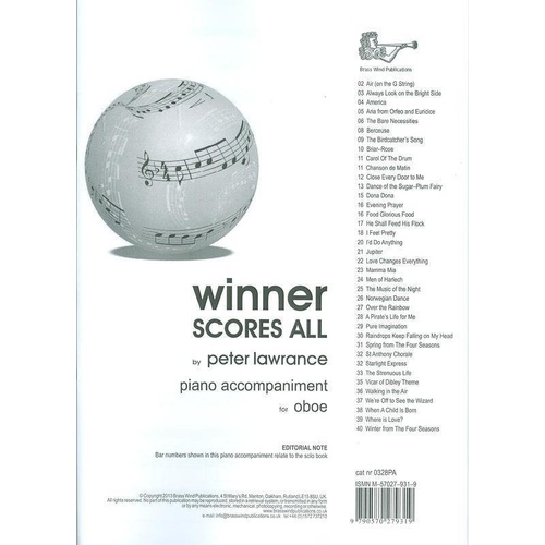 Winner Scores All for Oboe - Piano Accompaniment by Peter Lawrance, Brass Wind Publications