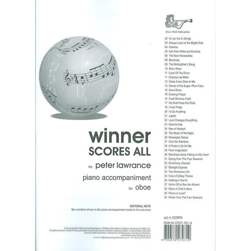 Winner Scores All for Oboe - Piano Accompaniment by Peter Lawrance