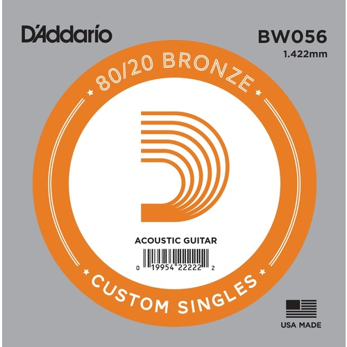 D'Addario BW056 Bronze Wound Acoustic Guitar Single String, .056