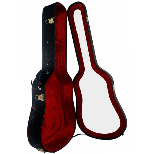 FZONE Black Wooden Acoustic Guitar Case with Transparent Acrylic Top, 41" Dreadnought Size, Red Plush Interior, Textured PVC Leather Exterior