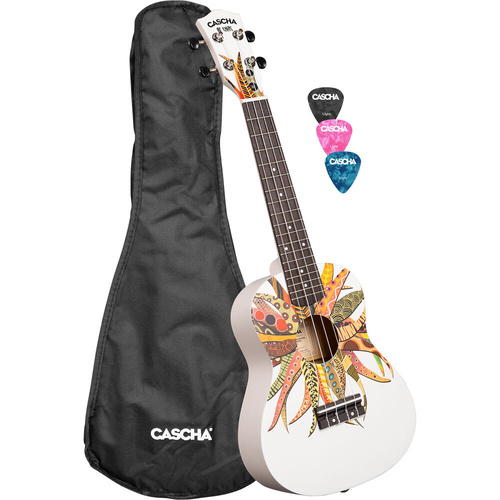 Cascha Linden Series Concert Ukulele White Dreamcatcher Design with Bag and Picks