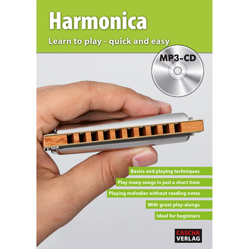 Cascha Learn To Play Harmonica Method Book with CD - Beginner Course, 64 Pages, A4 Format, Play-Along Songs, No Sheet Music Needed