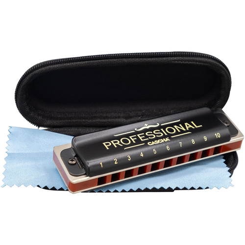 Cascha Professional Blues Harmonica Key of C with Soft Case and Cleaning Cloth