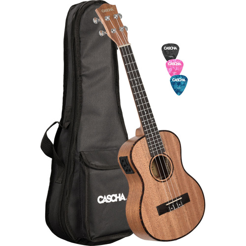 Cascha Mahogany Series AC/EL Tenor Ukulele Starter Pack with Pickup System and Carry Bag