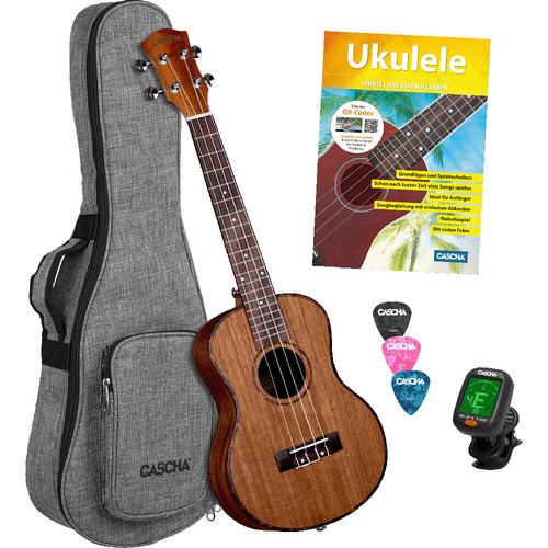 Cascha Mahogany Series Tenor Ukulele Starter Pack with Carry Bag, Picks, and Tuner