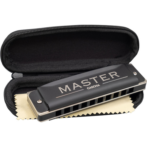 Cascha Master Edition Blues Harmonica in C - 10 Hole, Phosphor Bronze Reed Plates, Black Finish, Includes Soft Case & Cleaning Cloth