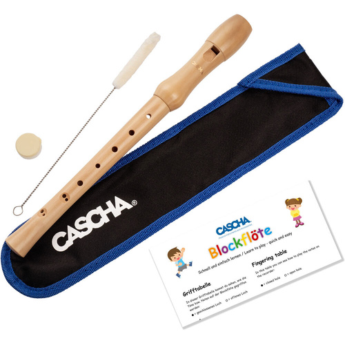 Cascha Wooden Soprano Recorder with Baroque Fingering, Maple, Includes Padded Bag and Cleaning Rod, Ideal for Children 6 Years and Older