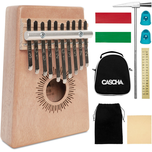 Cascha Mahogany 10-Key Kalimba with Accessories, Padded Bag, Cleaning Cloth, Tuning Hammer, Key Stickers, Thumb Caps