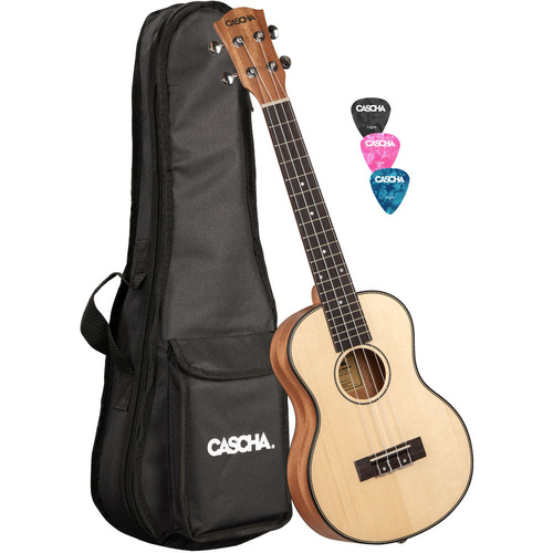 Cascha Tenor Ukulele Solid Spruce Top Natural Finish with Aquila Strings and Carry Bag