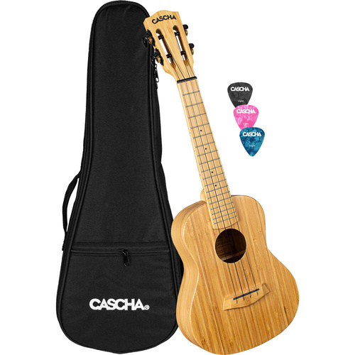 Cascha Bamboo Series Concert Ukulele Natural Finish with Carry Bag and Picks