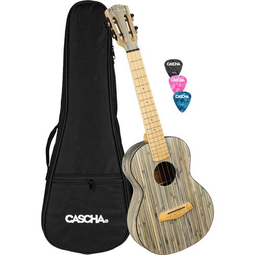 Cascha Bamboo Series Tenor Ukulele with Graphite Finish and Carrying Case
