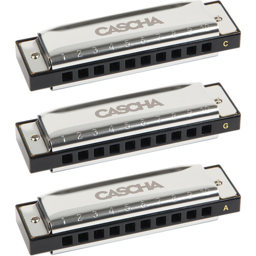 Cascha 3-Piece Blues Harmonica Set in Keys C, G, A with Soft Case