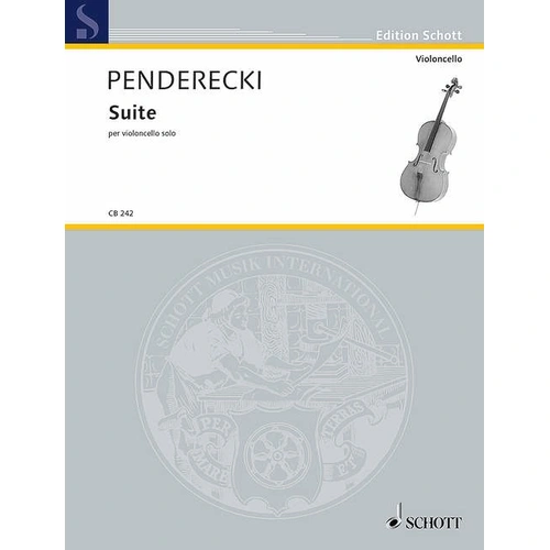 Penderecki - Suite for Cello Solo by Schott Music, 28 Pages, Includes Fingerings and Bowings