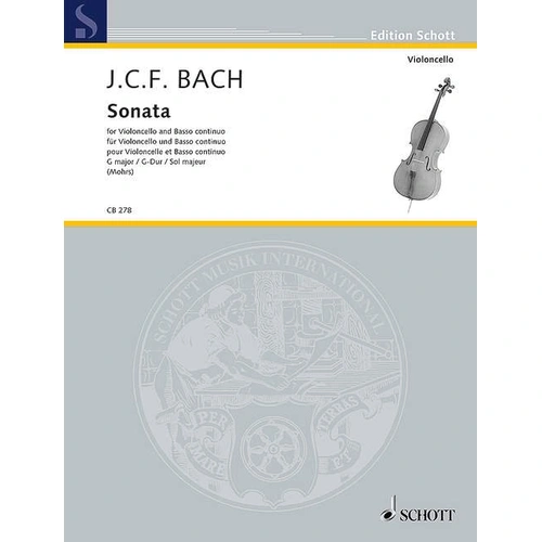 JCF Bach - Sonata in G Major for Cello and Basso Continuo, 32 Pages, Published by Schott Music