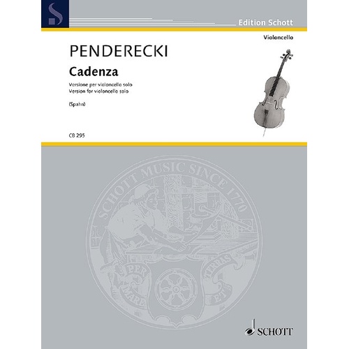 Penderecki Cadenza for Cello Solo, Arranged by Jakob Spahn, Schott Music, 8 Pages