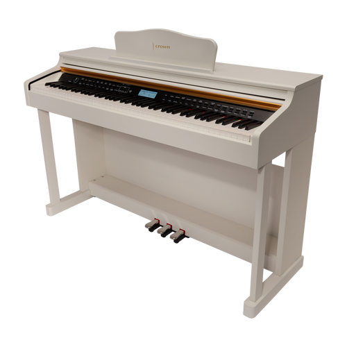 Crown CDP-913-WHT 88-Key Weighted Upright Digital Piano with French Dream Sound Engine, 600 Tones, 200 Rhythms, USB Connectivity