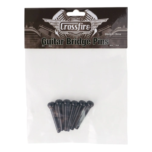 Crossfire Acoustic Guitar Bridge Pins Set of 6 Black Hard Plastic 25mm Stem 5mm Head 5 Degree Taper