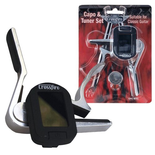 Crossfire Trigger-Style Classical Guitar Capo with Chromatic Tuner - Nickel