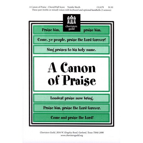 A Canon Of Praise 3 Part Treble Or Mixed (Octavo) Book