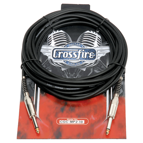 Crossfire 10' / 3 Metre Instrument Cable with Chrome Straight Jacks and Gold Plated Tips