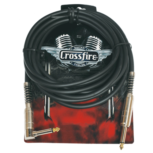 Crossfire 10' / 3 Metre Instrument Cable with Straight-Angle Metal Jacks, Low Noise, Chrome, Gold Plated Tips