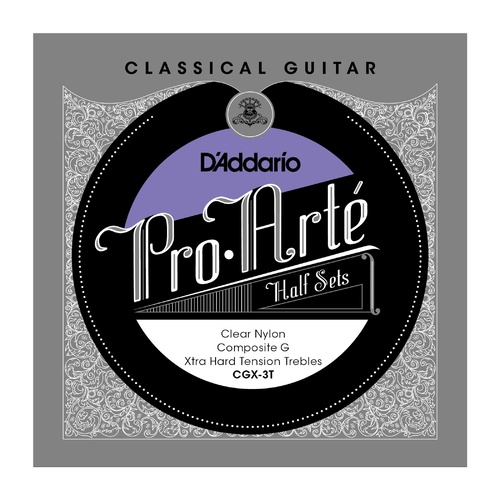 D'Addario CGX-3T Pro-Arte Clear Nylon w- Composite G Classical Guitar Half Set, Extra Hard Tension