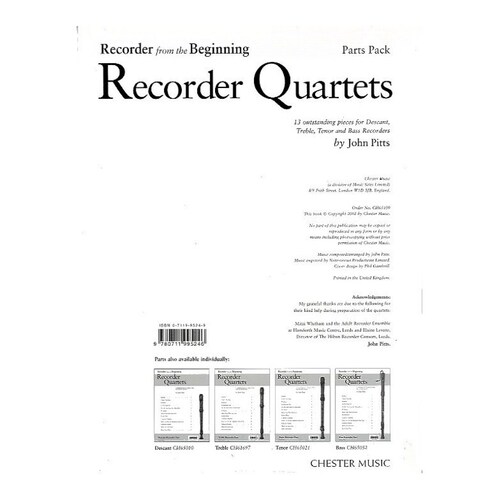 Recorder From The Beginning Recorder Quartets Pts (Set Of Parts) Book