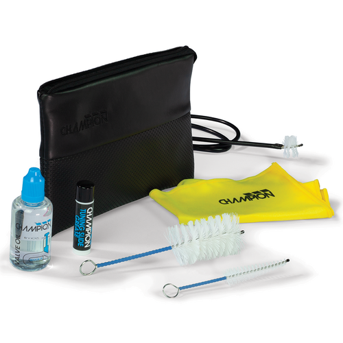 Champion Trumpet Care Kit with Tuning Slide Grease, Valve Oil, Brass Brush Set, Polishing Cloth, Trumpet Snake, and Accessory Pouch