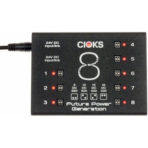 CIOKS 8 Expander Power Supply with 8 Isolated Outlets, 4 Selectable Voltages, 5V USB, and 24V DC AUX OUT