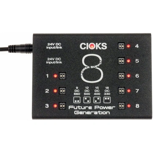 CIOKS 8 Expander Power Supply with 8 Isolated DC Outlets, 4 Selectable Voltages, 5V USB, and 24V DC AUX OUT, 660mA per Outlet