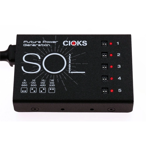 Cioks SOL Power Supply for Pedalboards, 30W, 5 Isolated Outlets, 4 Switchable Voltages, Includes Flex Cables and Mounting Hardware