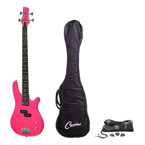 Casino 100 Series Tune-Style Electric Bass Guitar Set (Hot Pink)