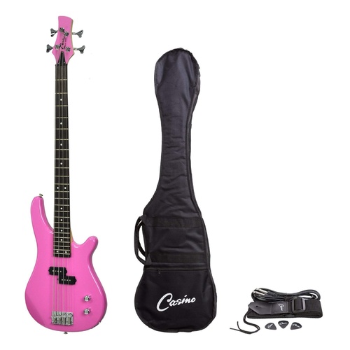 Casino 100 Series Tune-Style Electric Bass Guitar Set (Pink)