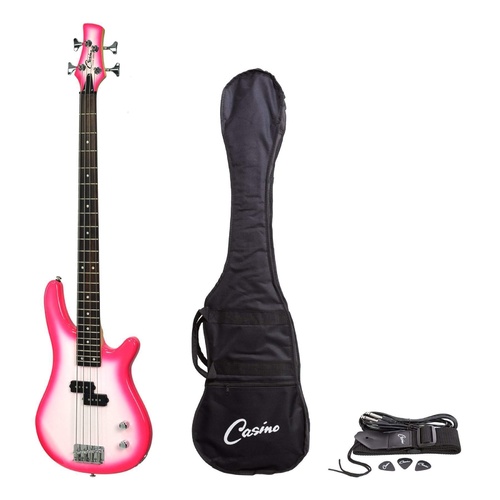Casino 100 Series Tune-Style Electric Bass Guitar Set (Pink Whiteburst)