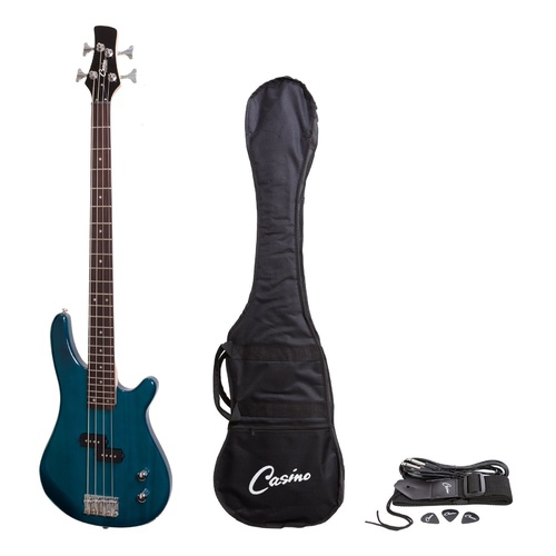 Casino 100 Series Tune-Style Electric Bass Guitar Set (Transparent Blue)