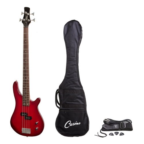 Casino 100 Series Tune-Style Electric Bass Guitar Set (Transparent Wine Red)