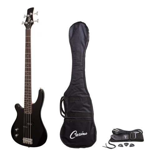 Casino 100 Series Tune-Style Left Handed Electric Bass Guitar Set (Black)