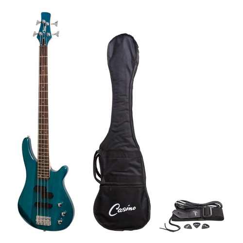 Casino 150 Series Tune-Style Electric Bass Guitar Set (Transparent Blue)