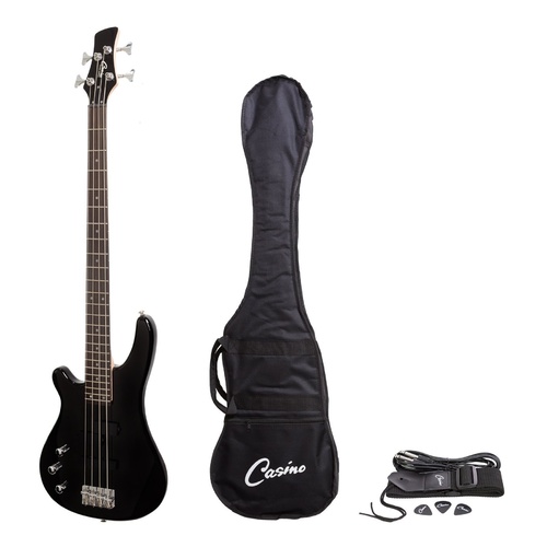Casino 150 Series Tune-Style Left Handed Electric Bass Guitar Set (Black)
