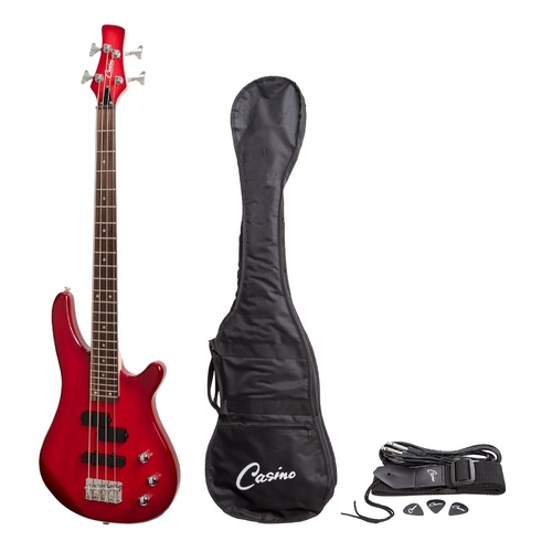 Casino 150 Series Short Scale Tune-Style Electric Bass Guitar Set (Transparent Wine Red)