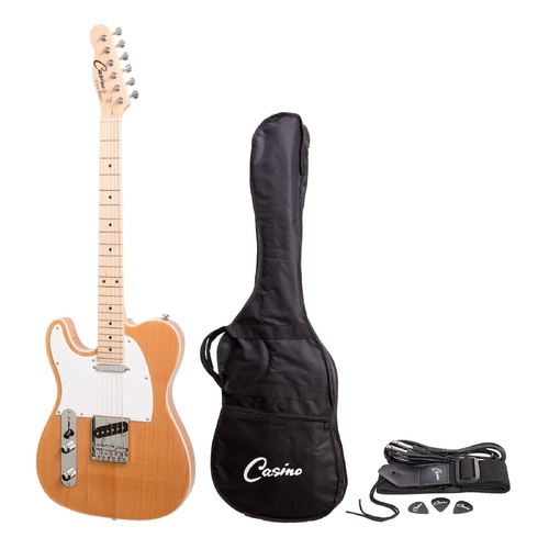 Casino TE-Style Left Handed Electric Guitar Set Natural Gloss CJD-TLL-NGL with Gig Bag, Strap, Lead and Picks