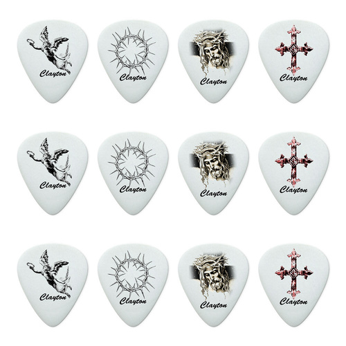 Clayton Christian Guitar Picks 0.63mm - 12 Pack, Acetal Material, Standard Shape, Four Designs