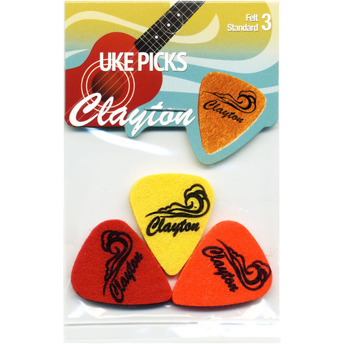 Clayton Felt Ukulele Picks - 3 Pack with Wave Design