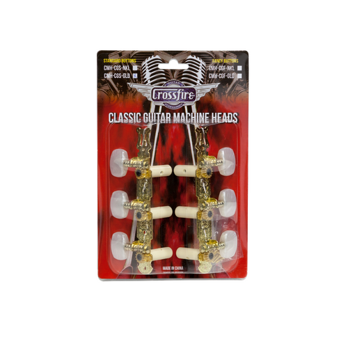 Crossfire Classical Guitar Machine Head Set CMH-CGS - Gold Plated Tuners with Oval Buttons