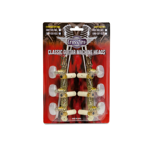 Crossfire Classical Guitar Machine Head Set - Gold Plated Tuners with Oval Buttons