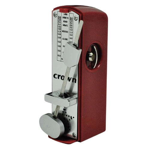Crown CMM-3-RED Mini Metronome - Red, Compact Size, Wind-Up Key Mechanism, Swinging Pendulum, Clear Removable Cover