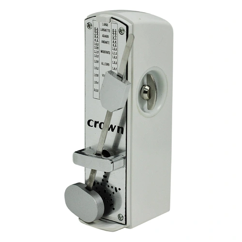 Crown CMM-3-WHT Mini Metronome - White, Compact, Wind-Up Mechanism, Swinging Pendulum, Portable Size, Clear Perspex Cover