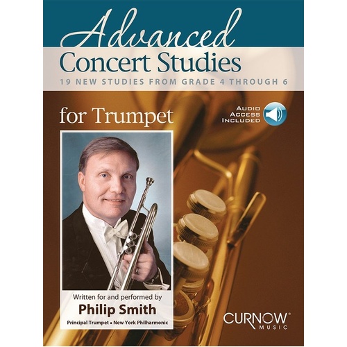 Advanced Concert Studies for Trumpet by Curnow Music, 40 Pages, Includes Online MP3 Recordings, Features Works by Notable Composers